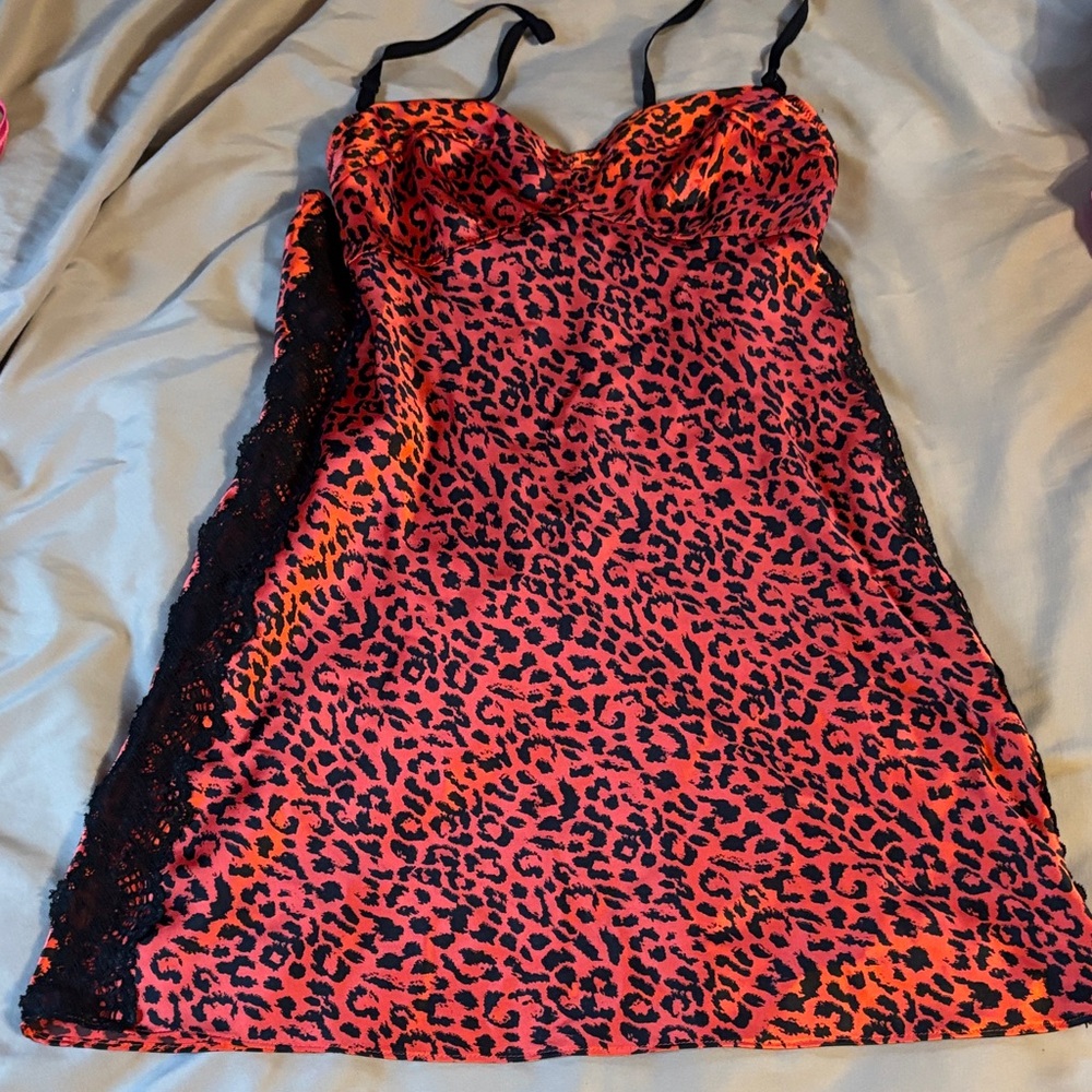 Victoria's Secret Red and Black Leopard Chemise